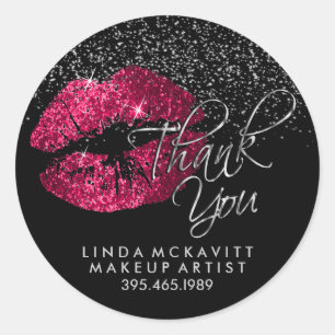 Hot Pink Glitzer Lipstick 💋 Silber Vielen Dank Runder Aufkleber
