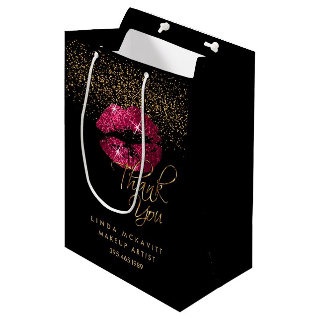 Hot Pink Glitzer Lipstick - Vielen Dank Mittlere Geschenktüte (Vorderseite Schrägansicht)