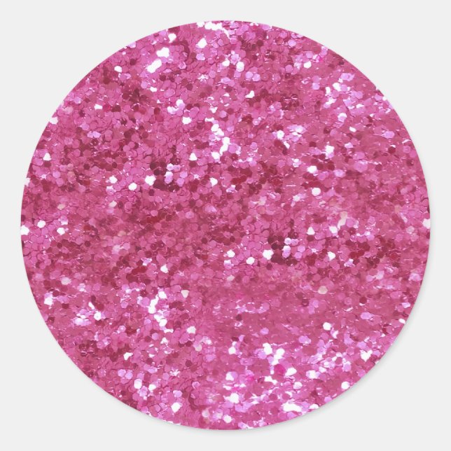 Hot Pink Glitzer Look Runder Aufkleber (Vorderseite)