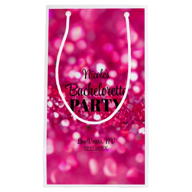 Hot Pink Glitzer Moderner Glam Junggeselinnen-Absc Kleine Geschenktüte (Vorderseite)