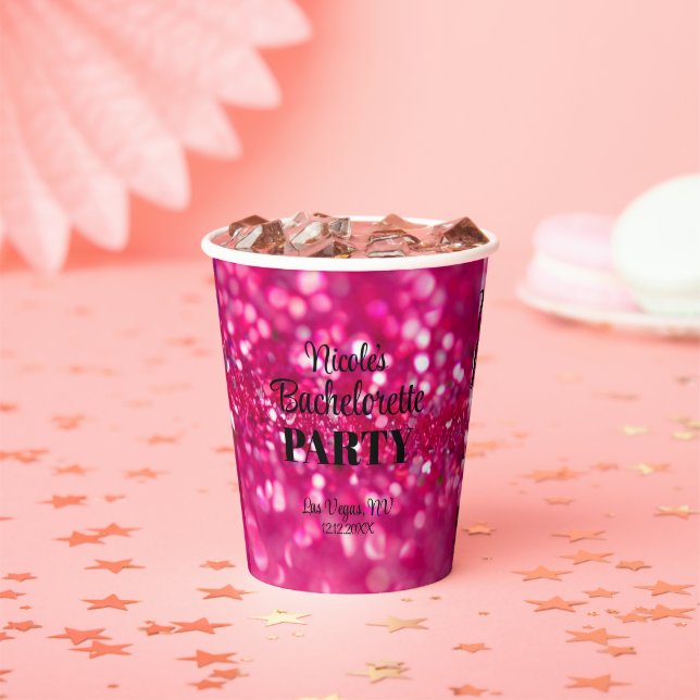 Hot Pink Glitzer Moderner Glam Junggeselinnen-Absc Pappbecher (Insitu)