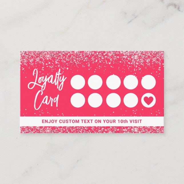 Hot Pink Glitzer Nail Artist Beauty Salon Treuekarte (Vorderseite)