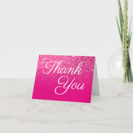 Hot Pink Glitzer Ombre Elegante Calligraphy Dankeskarte