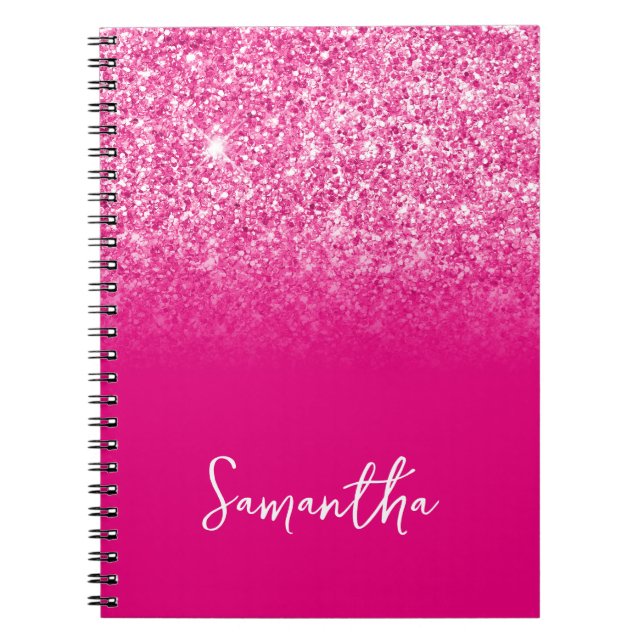 Hot Pink Glitzer Ombre Name Notizblock (Vorderseite)