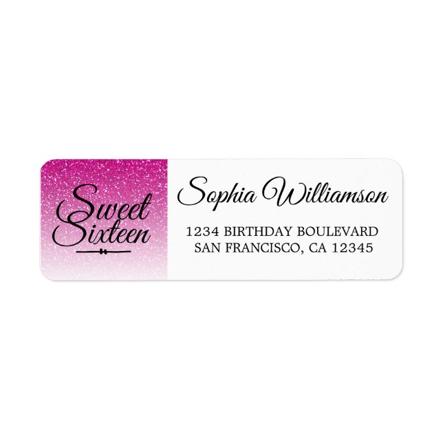 Hot Pink Glitzer Sweet 16 Birthday Rücksendeadress (Vorne)
