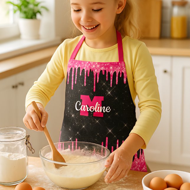 Hot Pink Glitzer Tropfen auf schwarzen Sparkeln Na Schürze (Von Creator hochgeladen)