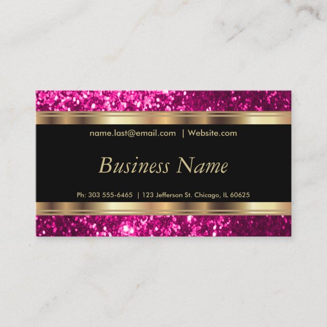 Hot Pink Glitzer und Elegantes Gold Visitenkarte (Vorderseite)