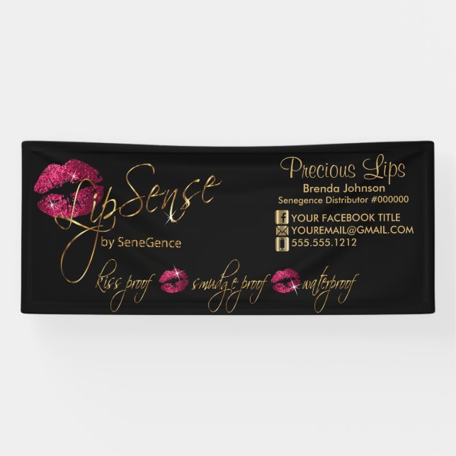 Hot Pink Glitzer und Goldenen Lippen Banner (Horizontal)