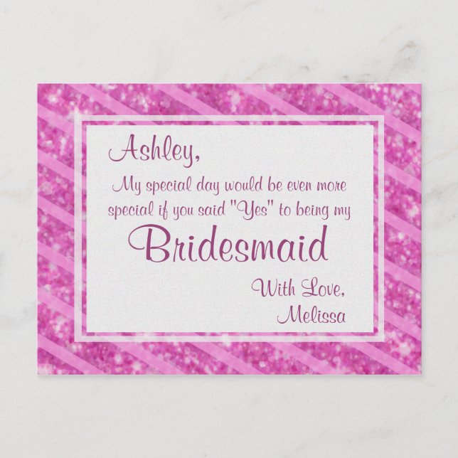 Hot Pink Glitzer - Werden Sie meine Bridesmaid? Einladungspostkarte (Vorderseite)