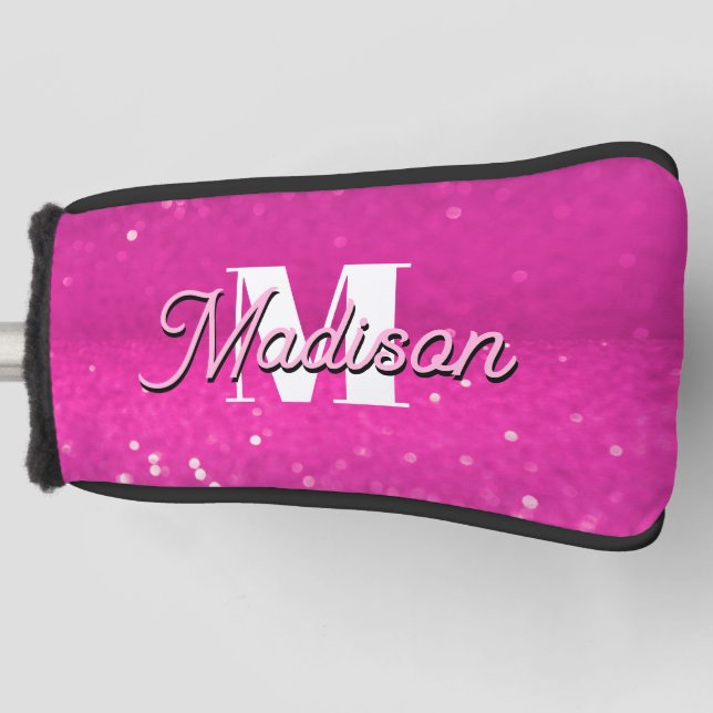 Hot Pink Glitzern Bokeh Monogram Golf Headcover (Vorderseite)