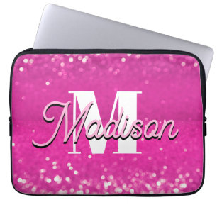 Hot Pink Glitzern Bokeh Monogram Laptopschutzhülle