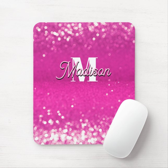 Hot Pink Glitzern Bokeh Monogram Mousepad (Mit Mouse)