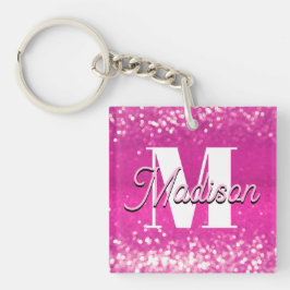Hot Pink Glitzern Bokeh Monogram Schlüsselanhänger