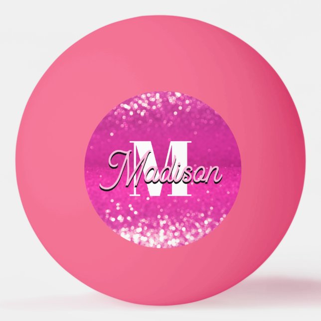 Hot Pink Glitzern Bokeh Monogram Tischtennisball (Vorderseite)