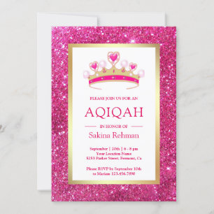 Hot Pink Glitzern Tiara Princess Aqiqah Einladung