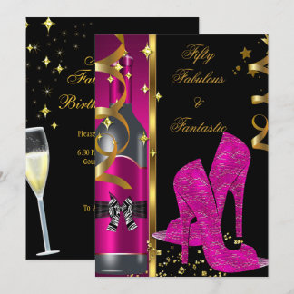 Hot Pink Gold 50 & Fantastic Fantastic Geburtstag Einladung