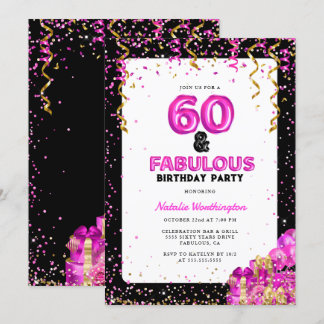 Hot Pink Gold 60 Fabulous 60. Geburtstag Einladung