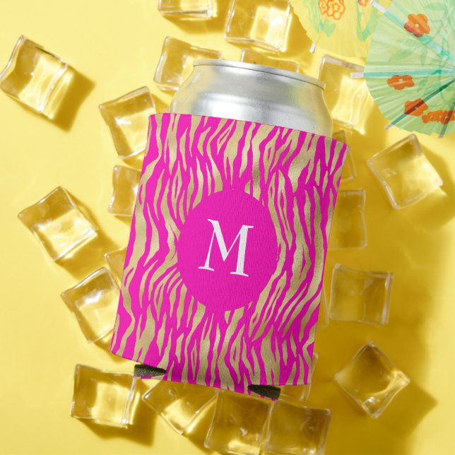 Hot Pink Gold Animal Print Monogram Glam Chic Fett Dosenkühler (In Situ Sommer)