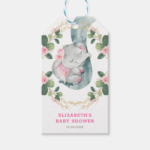 Hot Pink Gold Blumengrün Elephant Baby Dusche Geschenkanhänger