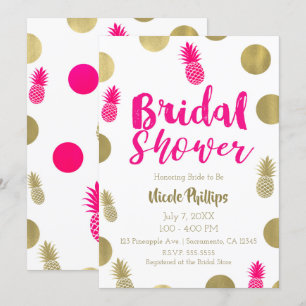 Hot Pink & Gold Dots & Ananas Brautparty Einladung
