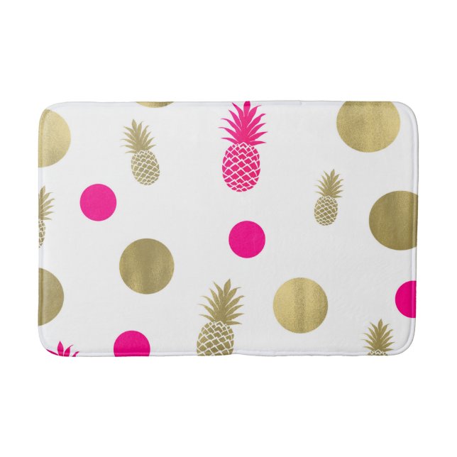 Hot Pink & Gold Dots & Pineapples Fun Summer Chic Badematte (Vorderseite)