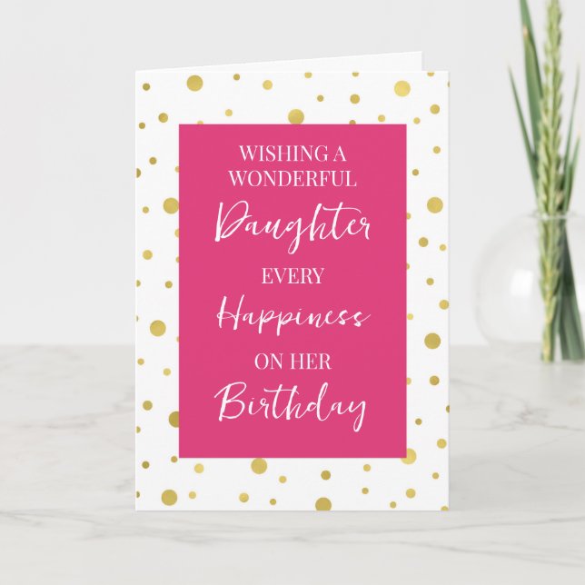 Hot Pink Gold Dots Tochter Geburtstag Karte (Vorderseite)