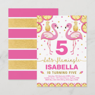 Hot Pink Gold Flamingo Tropischer Sommer Geburtsta Einladung