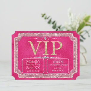Hot Pink & Gold Glitter VIP-Ticket Einladung