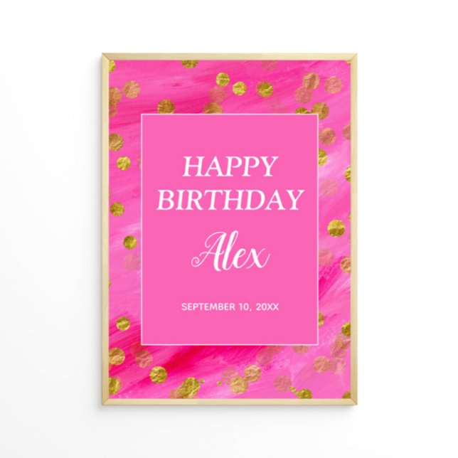 Hot Pink Gold Glitzer Happy Geburtsdatum Poster (Pink and gold glitter custom birthday party poster)