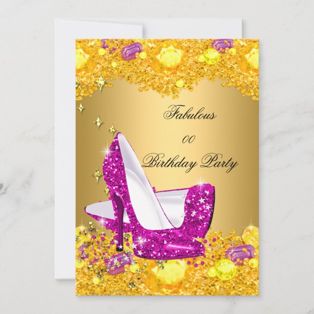 Hot Pink Gold Glitzer High Heels Fantastisches Par Einladung (Vorderseite)
