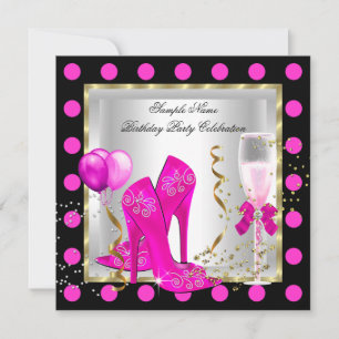 Hot Pink Gold Glitzer White Spot Geburtstagsparty Einladung