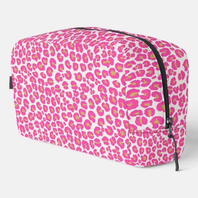 Hot Pink Gold Leopard Muster Waschbeutel (Rechte Ecke)