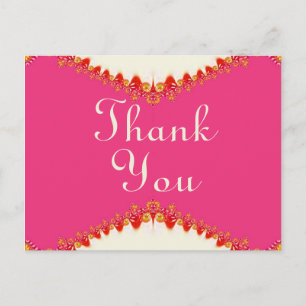 Hot Pink + Gold Red Lace Danke Postcard Postkarte