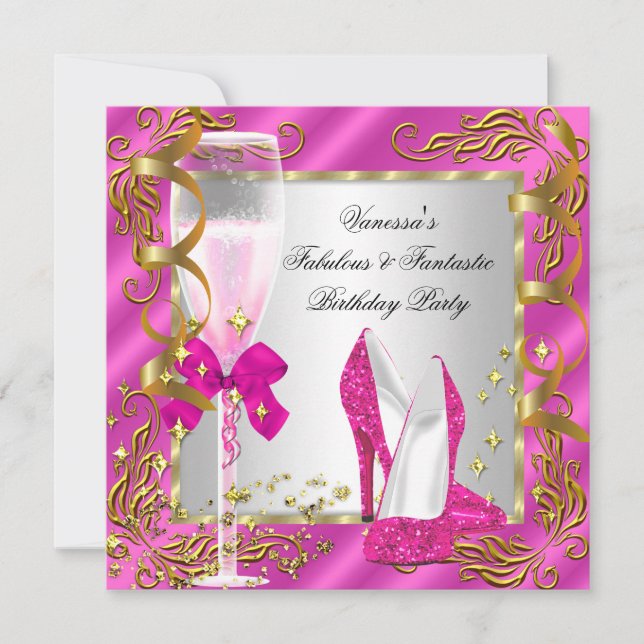 Hot Pink Gold Silver Women's Birthday Party Einladung (Vorderseite)