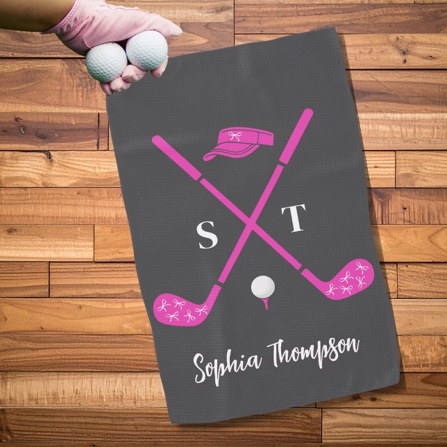 Hot Pink Golf Club White Bows Custom Birthday Golfhandtuch (Von Creator hochgeladen)