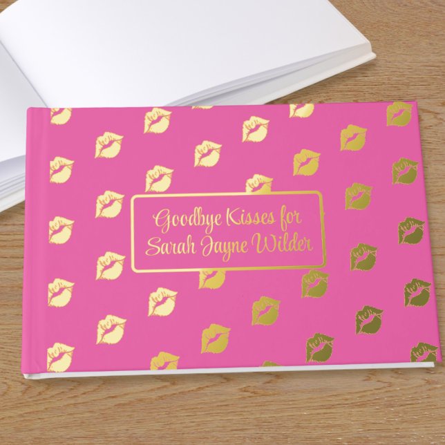 Hot Pink Goodbye Kisses Foil Gästebuch (Makes a lovely keepsake for a farewell party. Just add your name)