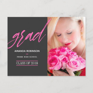Hot-Pink-Graduate-Ankündigung Foto Ankündigungspostkarte