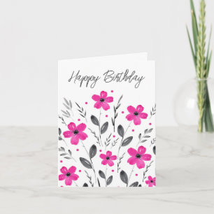Hot Pink Grau Fünf-Petal-Aquarell Blumenmotiv Karte