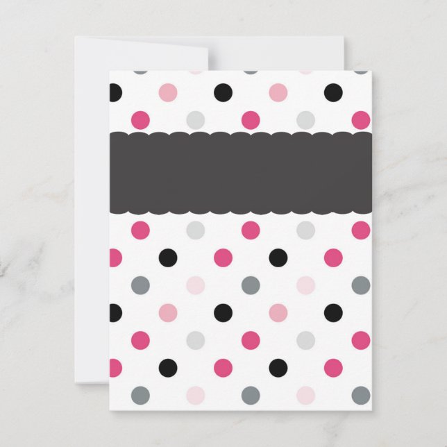 Hot Pink, Grau, Light Pink und Black Polka Punkte Einladung (Vorderseite)