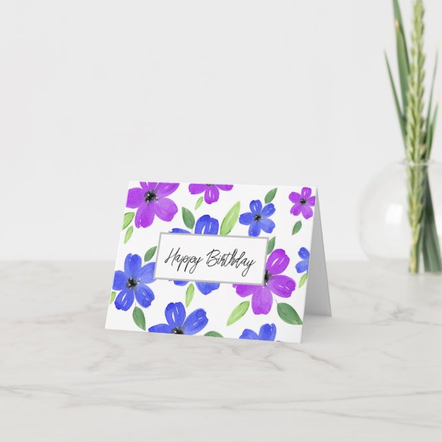 Hot Pink Grau Wasserfarbe Fünf Petal Blumenmotiv Karte (Vorderseite)