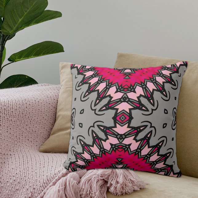 Hot Pink & Gray Chic Modern Stylish Geometric Kissen (Von Creator hochgeladen)