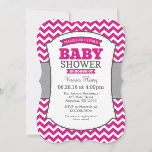 Hot Pink Gray Zickzack Baby Dusche Einladung
