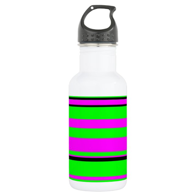 Hot Pink Green Black Colorful Stripe Muster Edelstahlflasche (Vorderseite)