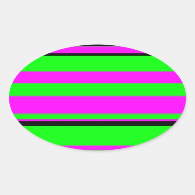 Hot Pink Green Black Colorful Stripe Muster Ovaler Aufkleber (Vorderseite)