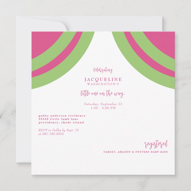 Hot Pink & Green Pink Text Baby Dusche Einladung (Vorderseite)