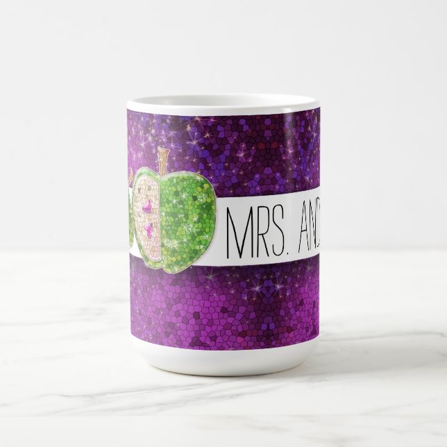 Hot Pink Green Teachers Apple Dark Lila Glitzer Kaffeetasse (Mittel)