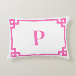 Hot Pink, griechischer Schlüssel, Monogramm Dekokissen