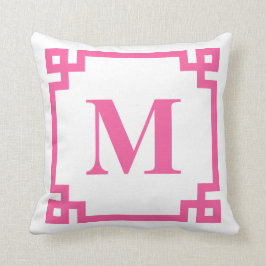Hot Pink, griechischer Schlüssel, Monogramm Kissen