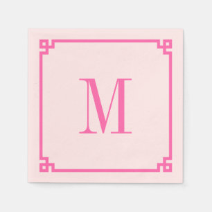 Hot Pink, griechischer Schlüssel, Monogramm Serviette
