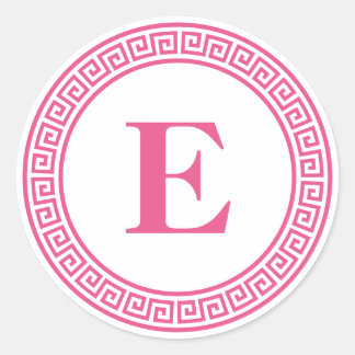 Hot Pink, griechischer Schlüsselanhänger, Monogram Runder Aufkleber